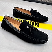 cheap Men&#039;s Slip-ons &amp; Loafers-Men&#039;s Orange and Blue Suede Driving Loafers with Tassel Detail and Non-Slip Rubber Sole - Stylish and Comfortable for Casual and Driving Wear
