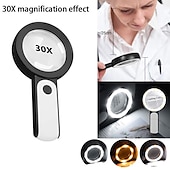 abordables Outillage à Main-Loupe de lecture portative 30x, loupe éclairée, lentille de microscope, montre de bijoux, loupe avec lumière led