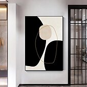 billiga Abstrakta målningar-svart och vit minimalistisk väggkonst canvasdekoration handgjord abstrakt oljemålning vardagsrum sovrum inredning (ingen ram)
