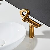 abordables Classiques-Robinet de lavabo de salle de bain incurvé pour vasque, robinets de bain à un trou à poignée unique avec interrupteur d&#039;eau chaude et froide, valve en céramique à l&#039;intérieur