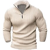 preiswerte Herrenpullover-Herren Pullover Herbstpullover Pullover mit Viertelreißverschluss Gerippt Stricken Standard Zip Strick Glatt Ständer Moderne zeitgenössische Arbeit Freizeitskleidung Bekleidung Winter Schwarz