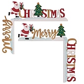 זול קישוטי חוץ-חג המולד קישוט מסגרת דלת פינתית מעץ, קישוט לחג המולד למשקוף, קישוט משקוף של איילי סנטה קלאוס, ציוד לחג המולד