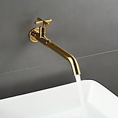 cheap Wall Mount-Wall Mounted Bathroom Sink Faucet, Brass Constructed Single Handle One Hole Long Reversible Spout Bath Mixer Taps for Bathroom Sink Tall Vessel in Black Chrome Antique Brass Silver