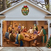お買い得  屋外装飾-クリスマスガレージドアバナー、屋内屋外クリスマス休暇、幸せな背景、装飾カバー、クリスマス新年あけましておめでとうございますバナー、大型ドアカバー、クリスマス装飾