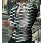 economico Geometrica-Per uomo Fantasia geometrica Geometrica Camicia Camicia con bottoni Manica lunga Di tendenza Originale Informale Giornaliero Per eventi Per uscire Primavera estate Collo ripiegabile Stampa 3D Bottone