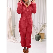 ieftine Îmbrăcăminte de dormit-pijama de pluș pentru femei, fleece, ureche de urs, hanorac roșu, pe lungime, căldură de iarnă, îmbrăcăminte confortabilă, îmbrăcăminte de dormit cu fermoar, ținute casual acasă, acasă