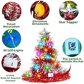 cheap Santa Hat &amp; Accessories-Christmas Hat 2 Pack Light Up Christmas Hats Funny Santa Hat with Tinsel 30 LED Colorful Lights Poms Christmas Costume Accessories for Adults Kids Xmas Tree Hat Holiday Party Theme Hats