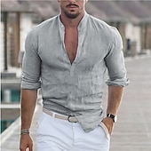 tanie Wakacje-Męskie Koszula lniana Koszula Popover Codzienna koszula Koszula z kołnierzykiem Równina Urlop Przeklęty Czarny Biały Rumiany róż Granatowy Długi rękaw Kołnierz Wiosna i lato Odzież