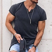 Men's T Shirt Short Sleeve V Neck Summer Plain Fashion Designer Casual Street Sports Holiday Black Blue Top Tee for Men4