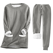baratos Conjuntos de duas peças-Conjunto de 2 Peças de Calças Quentes Femininas Moda Moleton Calças de Flanela Calças Trousers Manga Longa Decote Redondo Cor Sólida Com Corda Casual Dia-a-Dia Preto Rosa Escuro Azul Outono e Inverno