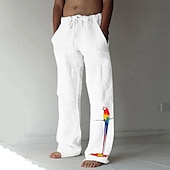 cheap Classic-Men&#039;s Trousers Summer Pants Beach Pants Elastic Drawstring Design Front Pocket Straight Leg Bird Graphic Prints Soft Outdoor Casual Daily For Vacation Fashion Streetwear White Green
