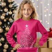 Hanorac de Crăciun pentru fete, model 3D, cu imprimeu 3D, stil streetwear, adorabil, poliester, copii 4-12 ani, guler rotund, exterior, casual, zilnic, croială regulată ieftine Tricouri de Crăciun pentru copii-Hanorac de Crăciun pentru fete, model 3D, cu imprimeu 3D, stil streetwear, adorabil, poliester, copii 4-12 ani, guler rotund, exterior, casual, zilnic, croială regulată