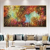 cheap Floral/Botanical Paintings-Hand-Painted Oil Paintings Canvas Wall Art Decoration Modern Abstract  Autumn Nature Scenery Trees are Luxuriant  for Home Decor Rolled Frameless Unstretched Painting