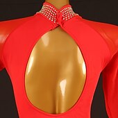 levne Oblečení na latinskoamerické tance-tanec salsa šaty pro latinskoamerické tance drahokamy střapec dámské performance trénink dlouhý rukáv vysoký spandex tyl