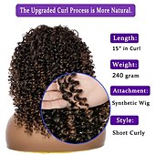 economico Parrucche trendy sintetiche-parrucche ricci per donne nere - parrucca riccia afro crespa con frangia biondo bicolore misto marrone colore parrucche sintetiche resistenti al calore parrucche per feste di Natale