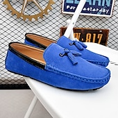 cheap Men&#039;s Slip-ons &amp; Loafers-Men&#039;s Orange and Blue Suede Driving Loafers with Tassel Detail and Non-Slip Rubber Sole - Stylish and Comfortable for Casual and Driving Wear