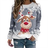 abordables Sudaderas y sudaderas con capucha divertidas-Navidad Reno Sudadera Pullover Sudadera navideña divertida Impresión 3D Estampado Gráfico Para Pareja Hombre Mujer Adulto Navidad Carnaval Mascarada Impresión 3D Fiesta Festival