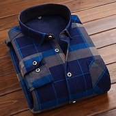 preiswerte Herren-Oberhemden-Herren Oberhemd Kariertes Hemd trachtenhemd Kragenhemd Fleece-Shirt Knopfhemd Overshirt Plaid / Karomuster Hochzeit Party A B C D Langarm Quadratischer Ausschnitt Winter Bekleidung Warm