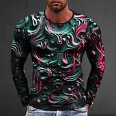 Men's Graphic Abstract T Shirt Long Sleeve T shirt 3D Print Crew Neck Shirt Fashion Designer Casual Sports Outdoor Holiday Going out Silver Black White Spring &  Fall Clothing Apparel S M L XL 2XL4