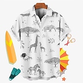 olcso Madarak és állatok-Férfi Állat Fa Zsiráf Ing Hawaii ing Aloha ing Rövid ujjú Ing Térfogatcsökkenés Tropikus Divat Hawaii Utca Hétköznapi Hawaii Sárga Medence Szürke S M L
