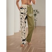 baratos Lar-Homens splicing Calças de linho Calça verão Calças de praia Cintura Média Vintage Estilo Clássico Casual Diário Feriado Com Cordão Cintura elástica Impressão 3D Primavera Verão Impressão 3D Azul