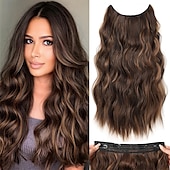 cheap Clip in Extensions-Hair Extensions 20 Inch Long Wavy Blonde Hair Extensions with Invisible Wire Adjustable Size 4 Secure Clips in Hair Extensions for Women