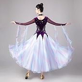 voordelige Ballroom danskleding-Ballroomdansen Kleding Gesplitst Kristallen / Bergkristallen Dames Prestatie Feest Lange mouw Netstof Tule Fluweel