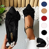 cheap Women&#039;s Flats-Women&#039;s Black Pointed Toe Flats with Bow – Elegant Slip-On Loafers for Ladies, Comfortable Casual Shoes for Work, Office, and Daily Wear