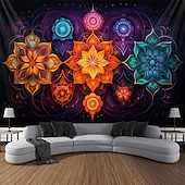 abordables Tapices de luz negra-Tapiz de meditación bohemia con luz negra, reactivo a los rayos UV, que brilla en la oscuridad, tapiz colgante psicodélico, arte mural para pared para sala de estar y dormitorio