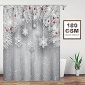 クリスマス雪の結晶シャワーカーテン、滑り止めラグ、トイレ蓋カバー&バスマット、メリークリスマスバスルーム装飾、防水シャワーカーテン、フック12個付き、クリスマスデコレーション。 お買い得  Christmas Bath-クリスマス雪の結晶シャワーカーテン、滑り止めラグ、トイレ蓋カバー&バスマット、メリークリスマスバスルーム装飾、防水シャワーカーテン、フック12個付き、クリスマスデコレーション。