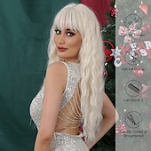 economico Parrucche trendy sintetiche-parrucca sintetica uniformi costumi di carriera principessa riccia onda di acqua parte centrale parrucca taglio di capelli a strati 26 pollici bianco capelli sintetici cosplay delle donne di modo del