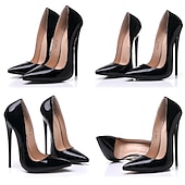 olcso Stiletto sarkú cipők-női fekete lakkbőr szexi tűsarkú - elegáns hegyes orrú pumpák hivatalos eseményekre és bulikra