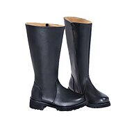 abordables Botas de ciclista-Botas de moto de piel sintética negra para hombre con cremallera lateral, botas de montar clásicas hasta la rodilla para motociclistas y ropa informal