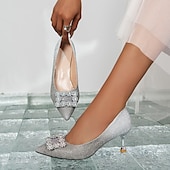 cheap Semi-Formal-Women&#039;s Heels Wedding Shoes Pumps Dress Shoes Glitter Crystal Sequined Jeweled Wedding Party Work Bridal Shoes Bridesmaid Shoes Summer Winter Rhinestone Sparkling Glitter Sequin Kitten Heel Chunky
