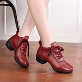 abordables Chaussures de danses latines-Femmes Chaussures de danse latine Chaussures d&#039;Entraînement de Danse Danse en Ligne Performance Intérieur Cha-Cha Chaussures de confort Semelle fendue Talon Épais Blanc nacré Lumineux Noir Noir