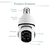 cheap Indoor IP Network Cameras-5G WIFI Surveillance 360 Rotate Auto Tracking Panoramic Camera Wireless E27 PTZ Camera CCTV IR Night Vision Motion Detection Two-Way Audio