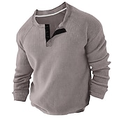 billiga Casual Henley T-shirt-Herr Waffle Henley Shirt Henleytröja T-shirts Långärmad tröja Slät Henley Sport Arbetskläder Långärmad Button-Down Kläder Mode Streetwear Ledigt