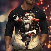 levne Santa Claus tričko-Vánoce Pánské Grafika Ježíšek Tričko Dlouhý rukáv tričko 3D tisk Tričkový Košile Módní Designové Na běžné nošení Outdoorové sporty Dovolená Jdeme ven Černá Žlutá Bordó Jaro &amp; podzim Oblečení S M L XL
