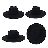 cheap Accessories and More-Punk Gothic Wide Brim Hat Fedora Hat Witchy Stiff Women&#039;s Fashion Accessory Black Wool Wide Brim Steampunk Witch Hat