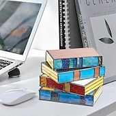 cheap Statues-Stained Glass Stacked Books Lamp, Colored Glass Stacked Book Lamp Resin Handicraft Desk Lamp, Christmas Decor Gift