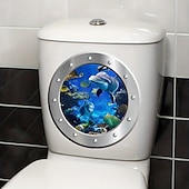 olcso Fürdőszobai kütyük-1db 3d teknős vécé matrica, tenger alatti hamis tengeralattjáró ablakminta, öntapadó WC-fedél matricák