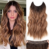 cheap Clip in Extensions-Hair Extensions 20 Inch Long Wavy Blonde Hair Extensions with Invisible Wire Adjustable Size 4 Secure Clips in Hair Extensions for Women