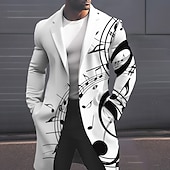 cheap Men&#039;s Print Lightweight Coats-Men&#039;s Musical Notes Winter Coat Overcoat Coat Warm Breathable Comfortable Fashion Streetwear Business Work Wear to work Going out Pocket Print Fall &amp; Winter Turndown Long Sleeve Black White Sky Blue