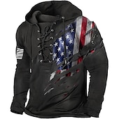 levne Vzor vlajky-Pánské Americká americká vlajka Kapuce Kapucky Mikina Kapuce Dlouhý rukáv Mikina s kapucí Kapuce Módní 3D tisk Dovolená Jdeme ven Streetwear Černošedá Černá Tisk Jaro &amp; podzim Návrhář