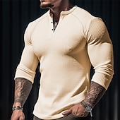cheap Casual Henley Tee-Men&#039;s T shirt Tee Waffle Henley Shirt Henley Shirt Tee Top Long Sleeve Shirt Plain Henley Street Vacation Long Sleeve Clothing Apparel Fashion Designer Basic
