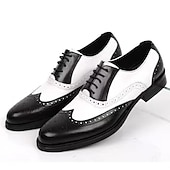 cheap Formal-Men&#039;s Black and White Brogue Oxford Shoes with Wingtip Design, Perforated Detailing for Formal Events and Parties Weddings