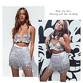 cheap Great Gatsby-Women Sequin Hip Skirt Fringe Tassel Wrap Scarf Party Rave Festival Outfit Halloween Belly Dance Costume Party Club