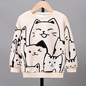 preiswerte Mädchen 3D Tiere-Mädchen 3D Katze Pullover Langarm 3D-Druck Herbst Winter Modisch Strassenmode bezaubernd kinderkleidung 3-12 Jahre Rundhalsausschnitt Outdoor Casual Täglich Regular Fit