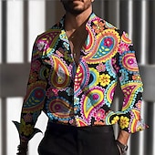 Men's Paisley Shirt Button Up Shirt Long Sleeve Vintage Outdoor Street Casual Daily Fall & Winter Turndown Buttons Print Black Purple4