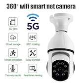 cheap Indoor IP Network Cameras-5G WIFI Surveillance 360 Rotate Auto Tracking Panoramic Camera Wireless E27 PTZ Camera CCTV IR Night Vision Motion Detection Two-Way Audio
